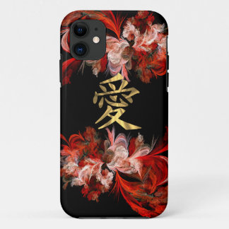 Capa Para iPhone 11 Símbolo de amor chinês em fractal vermelho