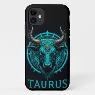 Capa Para iPhone 11 Símbolo do Zodíaco de Touro em Azul Vibrante e Ace