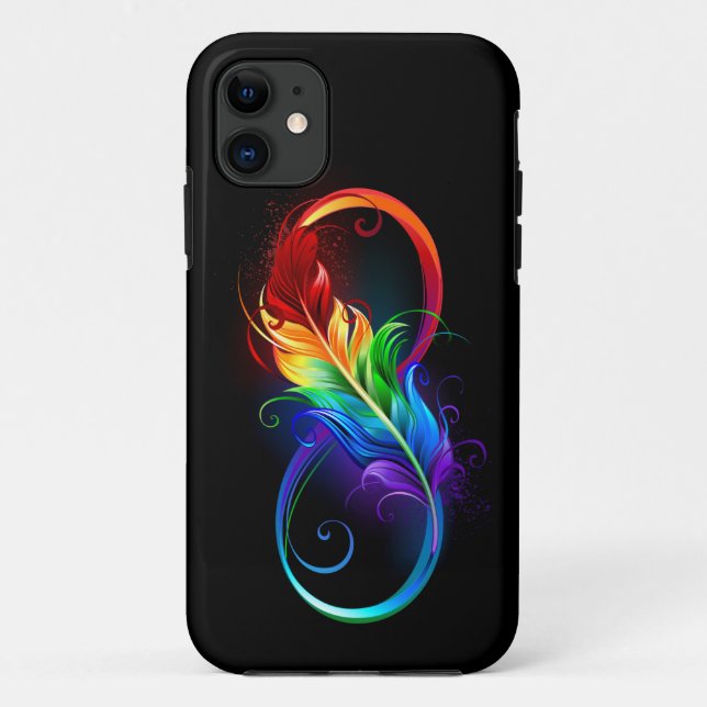 Capa Para iPhone 11 Símbolo Infinito com Pena Arco-Íris (Verso)