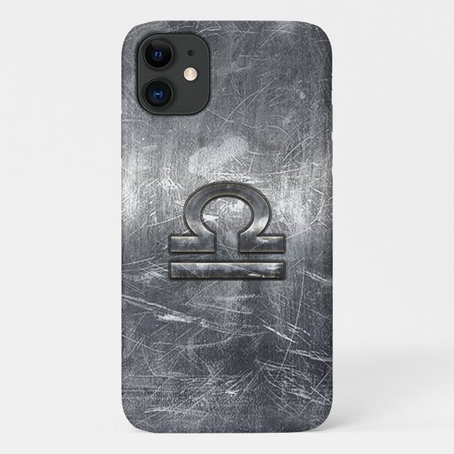 Capa Para iPhone 11 Símbolo Libra Zodiac no Estilo de Aço Prateado (Verso)
