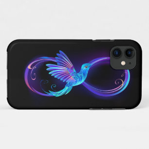 Capa Para iPhone 11 Símbolo Neon Infinity com Hummingbird brilhante