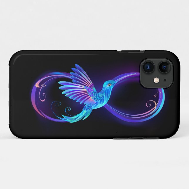 Capa Para iPhone 11 Símbolo Neon Infinity com Hummingbird brilhante (Verso (horizontal))