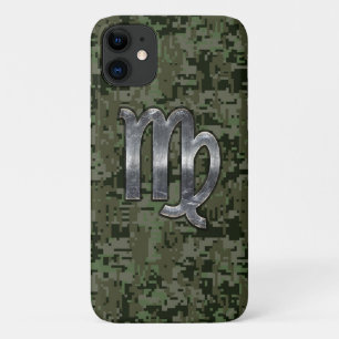 Capa Para iPhone 11 Símbolo Virgo Zodiac na Camo Azeitona Digital