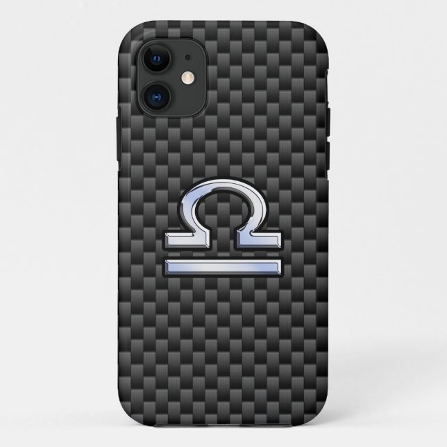 Capa Para iPhone 11 Símbolo Zodiac Silver Libra na Impressão de Fibra  (Verso)