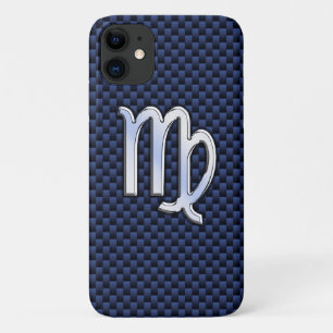 Capa Para iPhone 11 Símbolo Zodíaco do Cromo Silver Virgo no Marinho