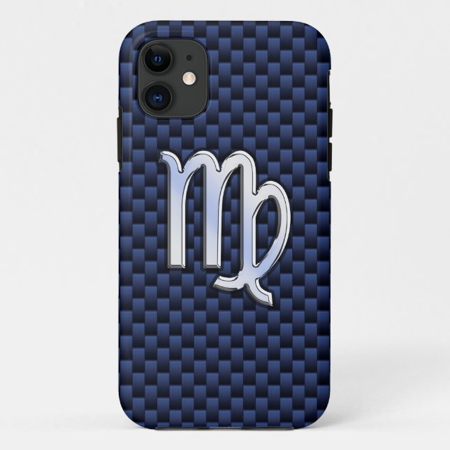 Capa Para iPhone 11 Símbolo Zodíaco do Cromo Silver Virgo no Marinho A (Verso)