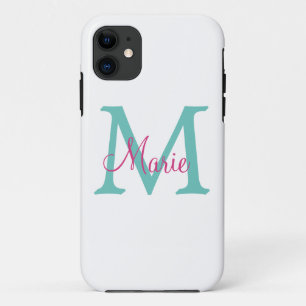 Capa Para iPhone 11 simples adicionar nome monograma verde rosa azul t