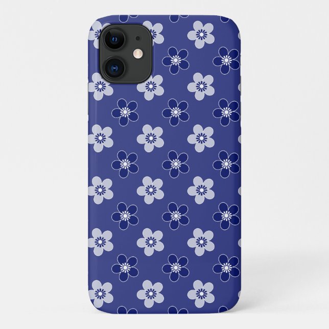 Capa Para iPhone 11 simples padrão azul floral sólido retrógrado peque (Verso)