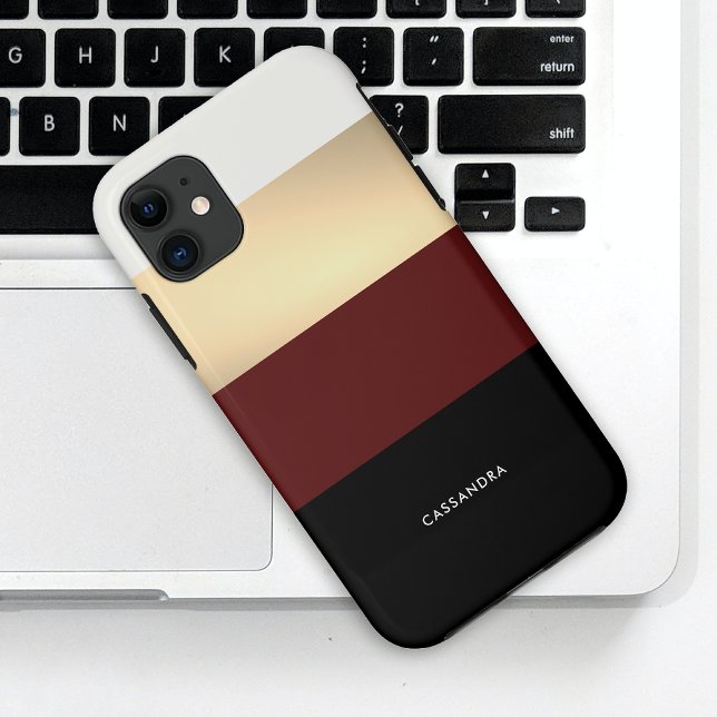 Capa Para iPhone 11 Simples preto Dourado Borgonha Vermelha Personaliz (Criador carregado)