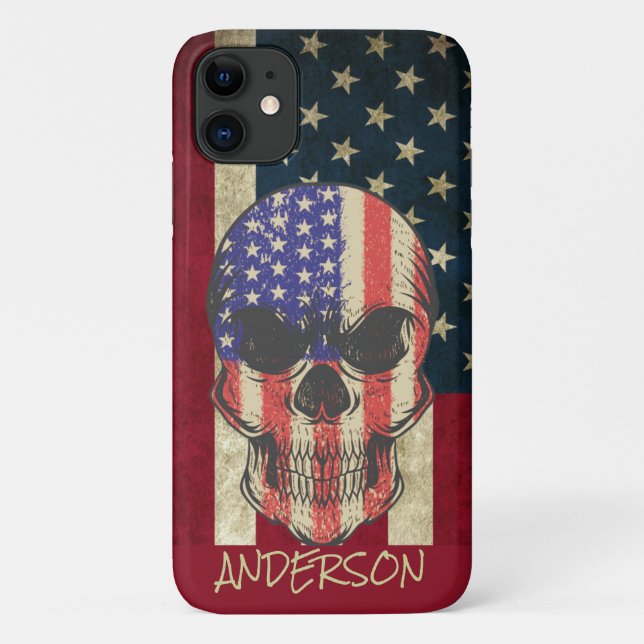 Capa Para iPhone 11 Sinalizador de Crânio Americano Personalizado (Verso)
