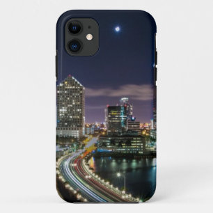 Capa Para iPhone 11 Skyline da cidade de Miami com a ponte na noite