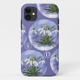 Capa Para iPhone 11 Snowdrops floral Iniciais Trendência para ela