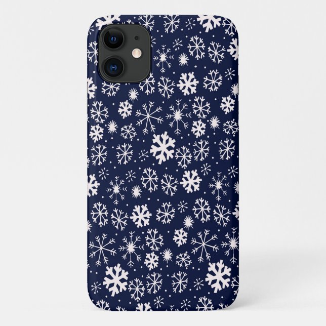 Capa Para iPhone 11 Snowflake Blizzard Desenhado À Mão Com Marinho Clá (Verso)
