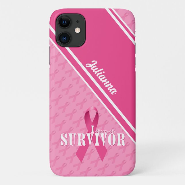 Capa Para iPhone 11 Sobrevivência do Câncer da Mama em Fita Rosa (Verso)