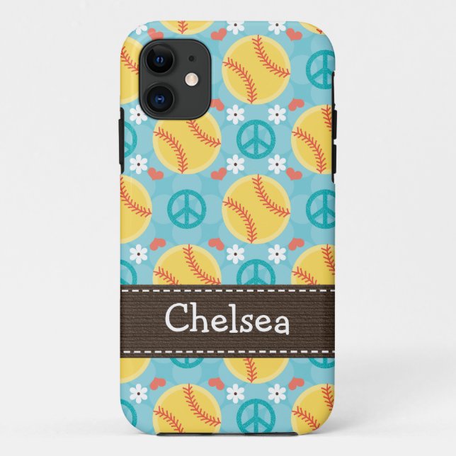 Capa Para iPhone 11 Softball do amor da paz (Verso)