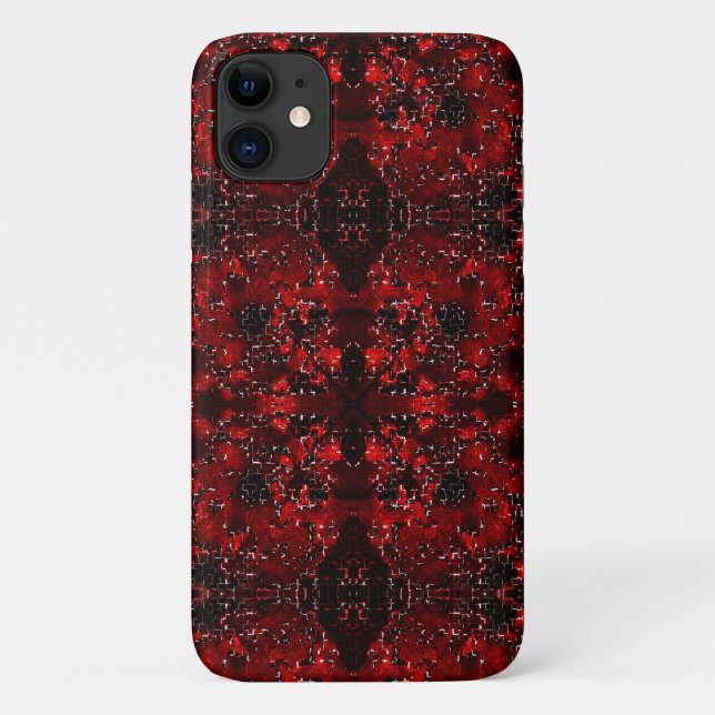 Capa Para iPhone 11 Sombras foliadas de vermelho branco pontilhado (Verso)
