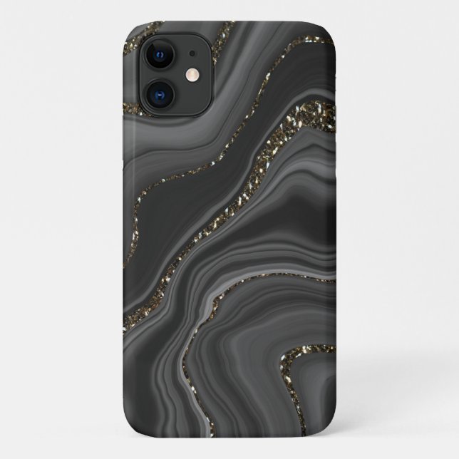 Capa Para iPhone 11 Sonho de Glitter de Agato Branco de Cinzas Negras  (Verso)