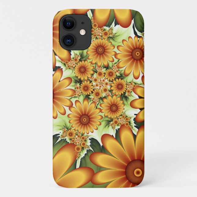 Capa Para iPhone 11 Sonho Floral, Arte Fractal Moderna de Flor Abstrat (Verso)