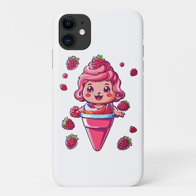 Capa Para iPhone 11 Sorvete de framboesa Kawaii (Verso)