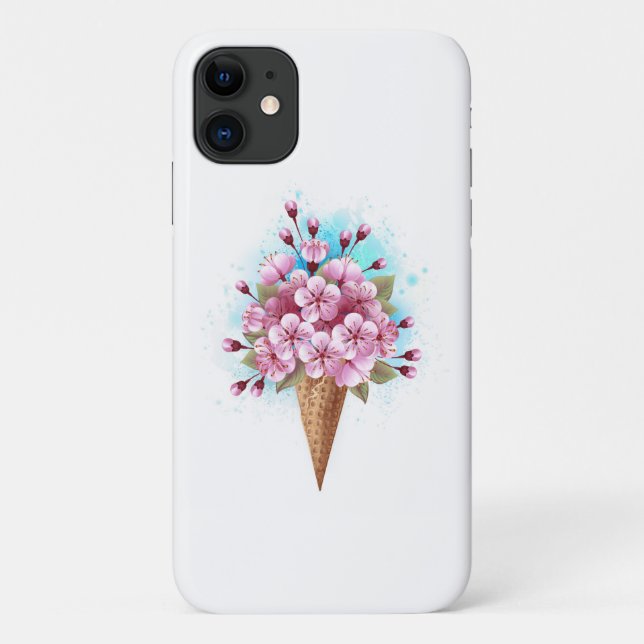 Capa Para iPhone 11 Sorvete Waffle Rosa Sakura Cone (Verso)