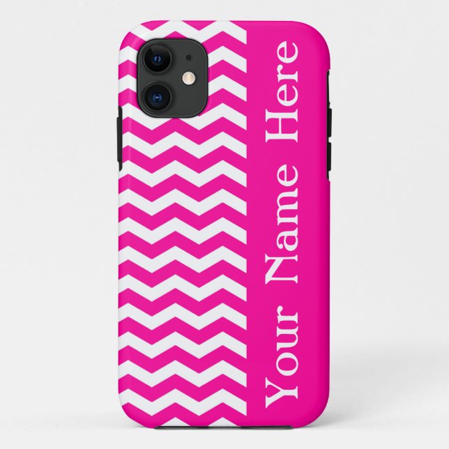Capa Para iPhone 11 South Beach Pink Wave Chevron com nome (Verso)