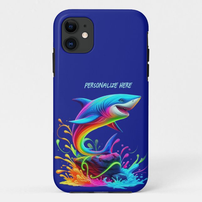 Capa Para iPhone 11 Splash Colorido de Tubarão (Verso)