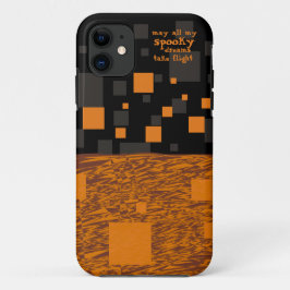 Capa Para iPhone 11 Spooky Dreams Halloween Orange Black Squares Cinza