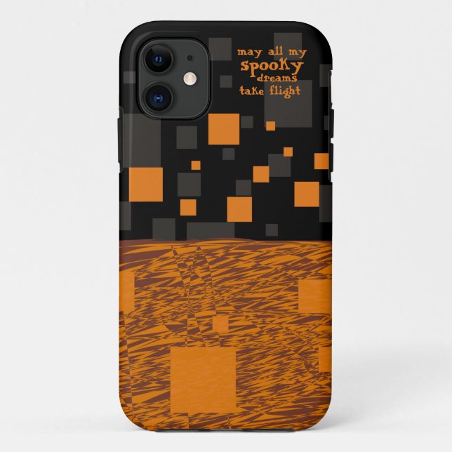 Capa Para iPhone 11 Spooky Dreams Halloween Orange Black Squares Cinza (Verso)