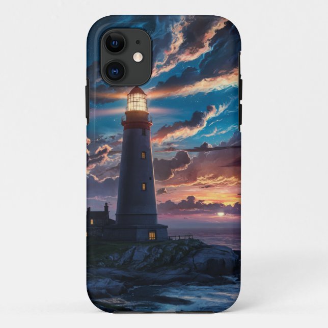 Capa Para iPhone 11 Starry Night Lighthouse (Verso)