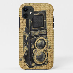 Capa Para iPhone 11 steampunk vintage scripts burlap antiga câmera