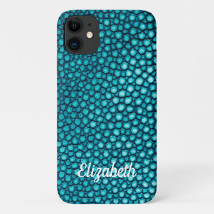 Capa Para iPhone 11 Stingray Skin Turquoise Impressão Name Personaliza