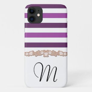 Capa Para iPhone 11 Stripes Roxas, Padrões Rachados, Linhas, Monograma
