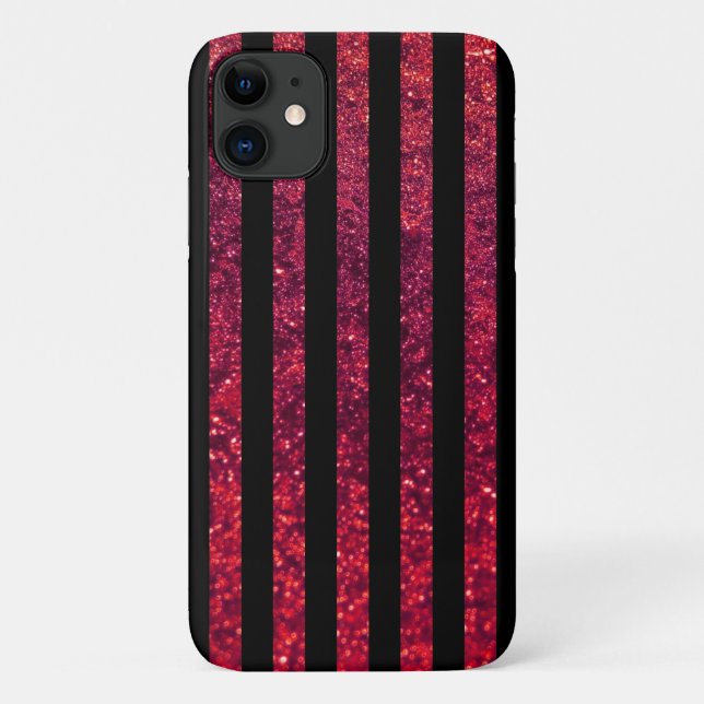 Capa Para iPhone 11 Stripes Vermelhas, Listras Luminosas, Padrões Lanç (Verso)