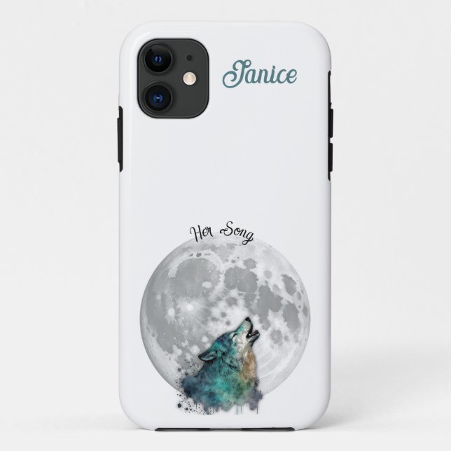 Capa Para iPhone 11 "Sua Canção" Lobo e Lua Personalizável  (Verso)