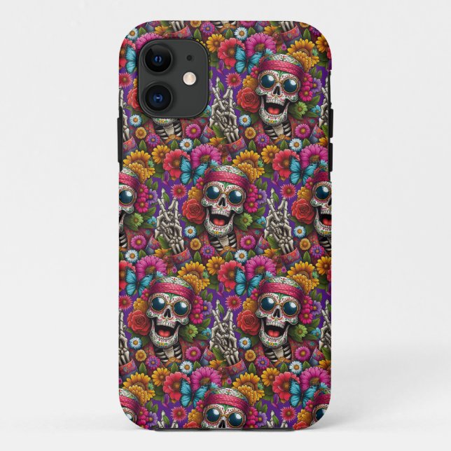 Capa Para iPhone 11 Sugar Skull Art - Símbolo de Paz da Lembrança Artí (Verso)