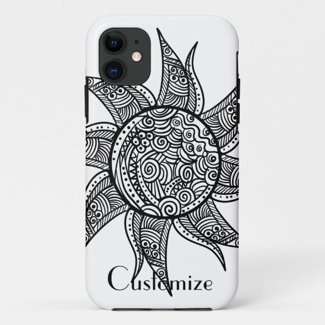 Capa Para iPhone 11 Sun Tattoo Thunder_Cove estilo Henna (Verso)