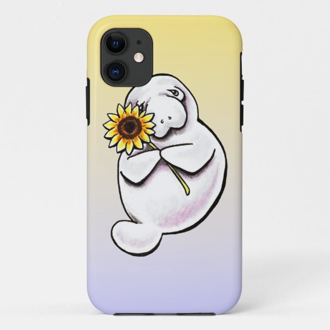 Capa Para iPhone 11 Sunny Manatee Off-Leash Art™ (Verso)
