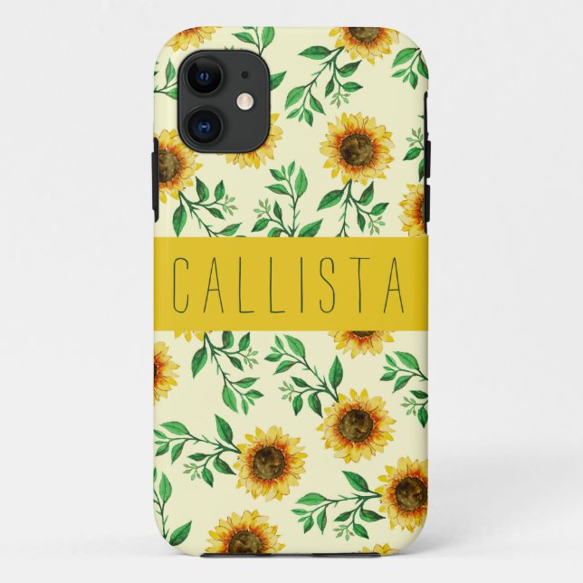 Capa Para iPhone 11 Sunny Pastel Amarelo Girassol Deixa Monograma (Verso)