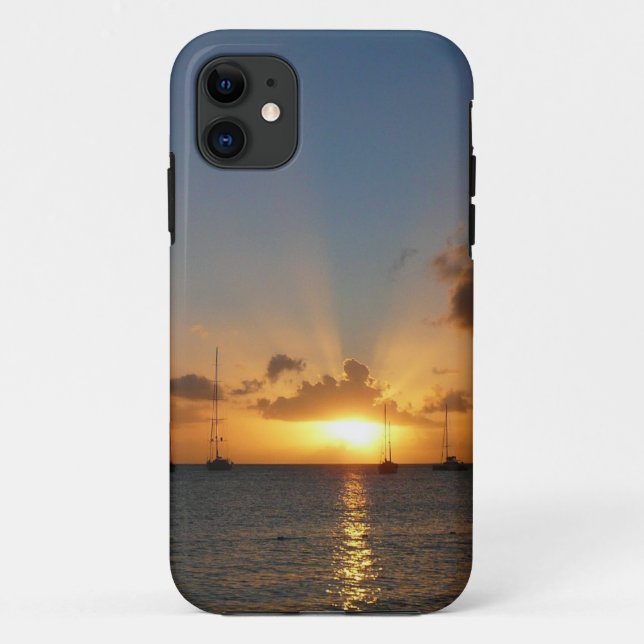 Capa Para iPhone 11 Sunset com Imagem de Paisagem Tropical de Barcos d (Verso)