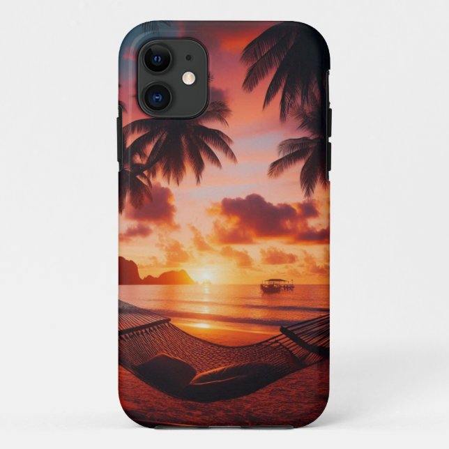 Capa Para iPhone 11 Sunset de praia (Verso)