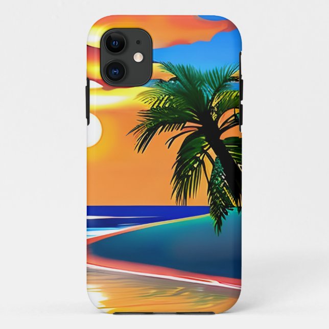 Capa Para iPhone 11 Sunset e Palm Trees Silhouettes (Verso)