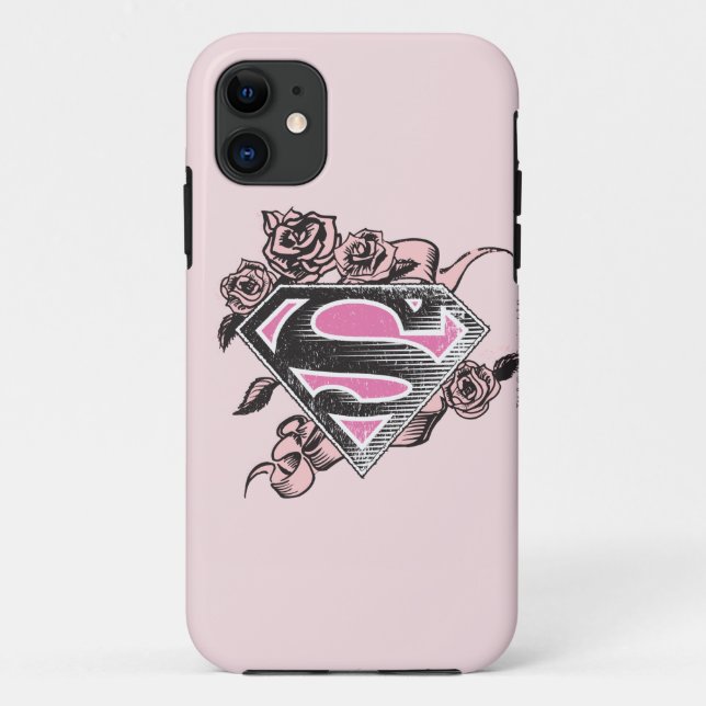 Capa Para iPhone 11 Supergirl Logo with Roses (Verso)