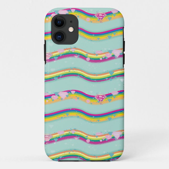 Capa Para iPhone 11 Supergirl Rainbow Waves Green (Verso)