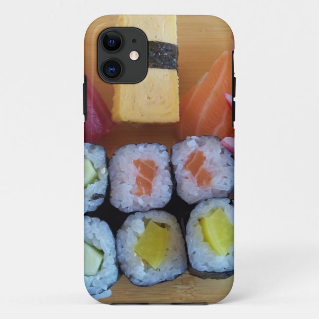 Capa Para iPhone 11 Sushi Ásia Peixe Arroz Comida (Verso)