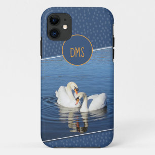 Capa Para iPhone 11 Swans Fotografar Monograma Azul