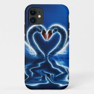 Capa Para iPhone 11 Swans Fractais no lago