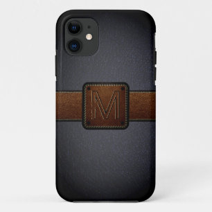 Capa Para iPhone 11 Tag de couro preto de Brown do olhar