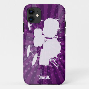 Capa Para iPhone 11 Tambores Grunge Burst Roxo