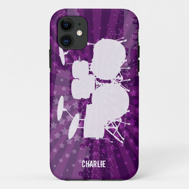 Capa Para iPhone 11 Tambores Grunge Burst Roxo (Verso)