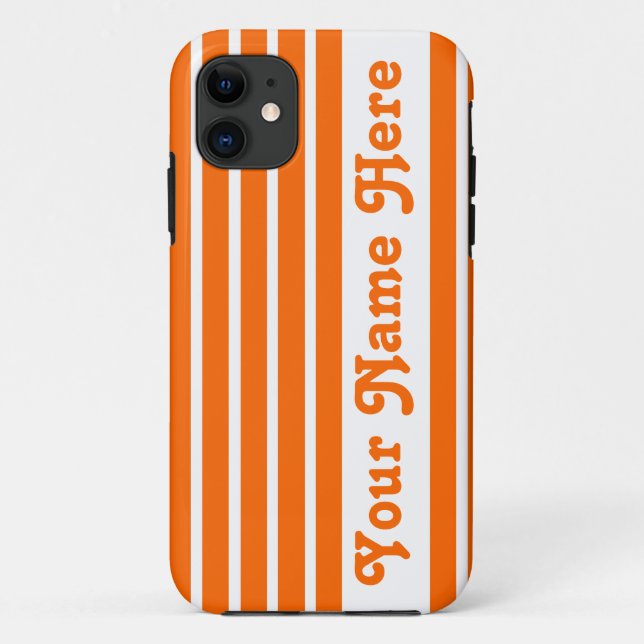 Capa Para iPhone 11 Tangerine Safari Stripe com o nome (Verso)